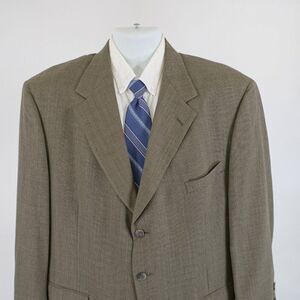 Austin Reed Thick‎ Wool Green Beige Check Sport Coat 46R 3 Button 0 Vent